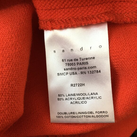 SANDRO Red/Orange Wool Blend Gold Zip Shoulder 3/4 Sleeve Sheath Shift Dress - Picture 2 of 16